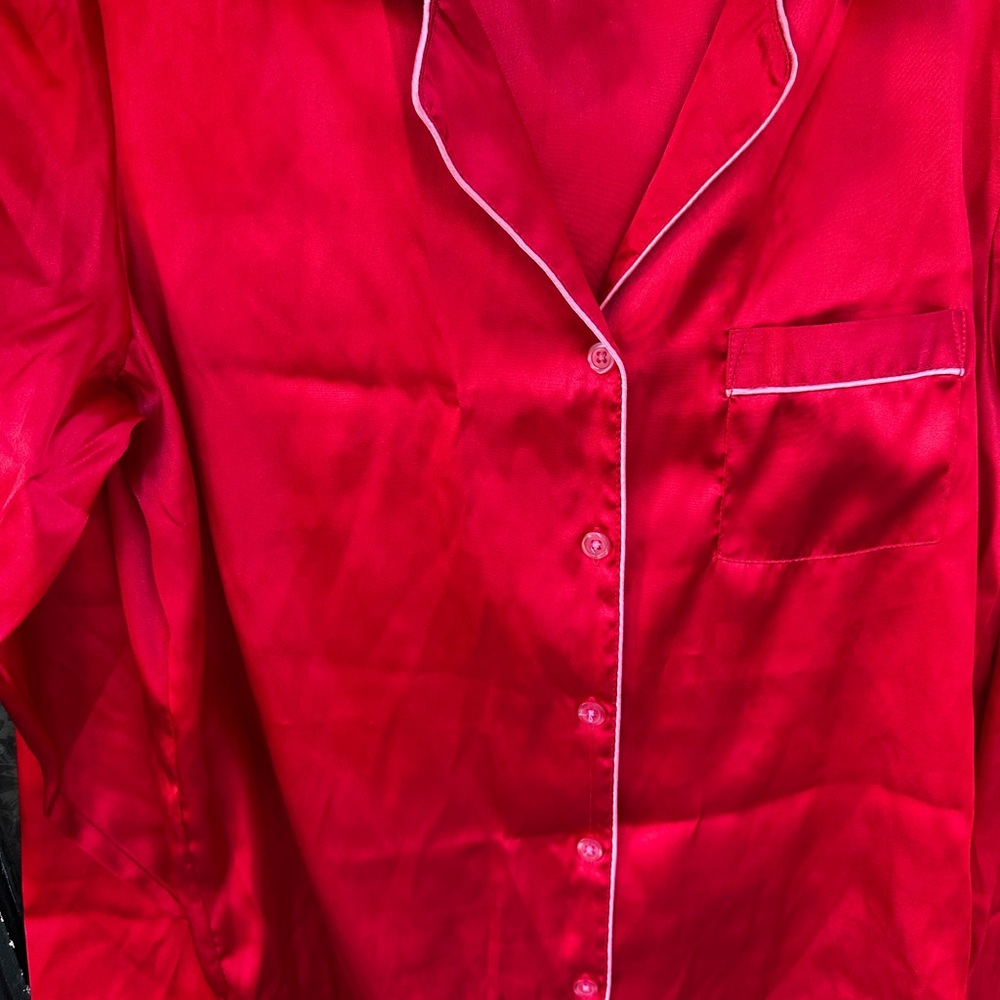 Luxurious Red Pajama Top with White Piping
